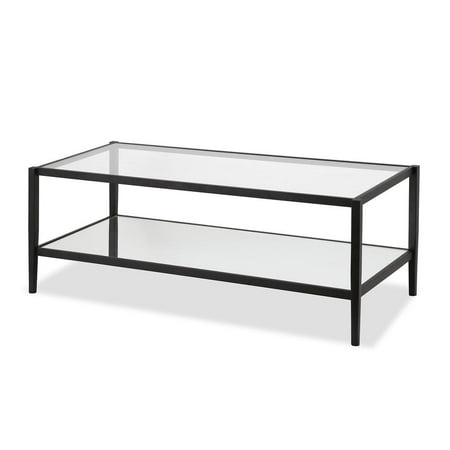 HomeRoots 45" Black Glass And Steel Coffee Table With Shelf