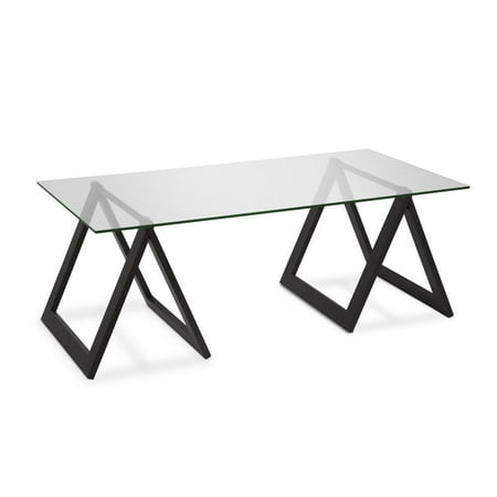 HomeRoots 46" Black Glass And Steel Coffee Table