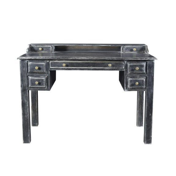 46" Black Mango Solid Wood Computer Desk With Seven Drawers