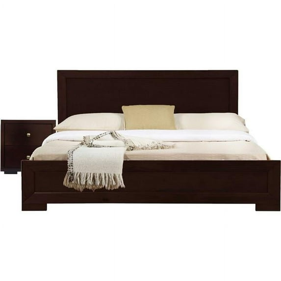 HomeRoots 468264 Moma Espresso Wood Platform Twin Size Bed with Nightstand