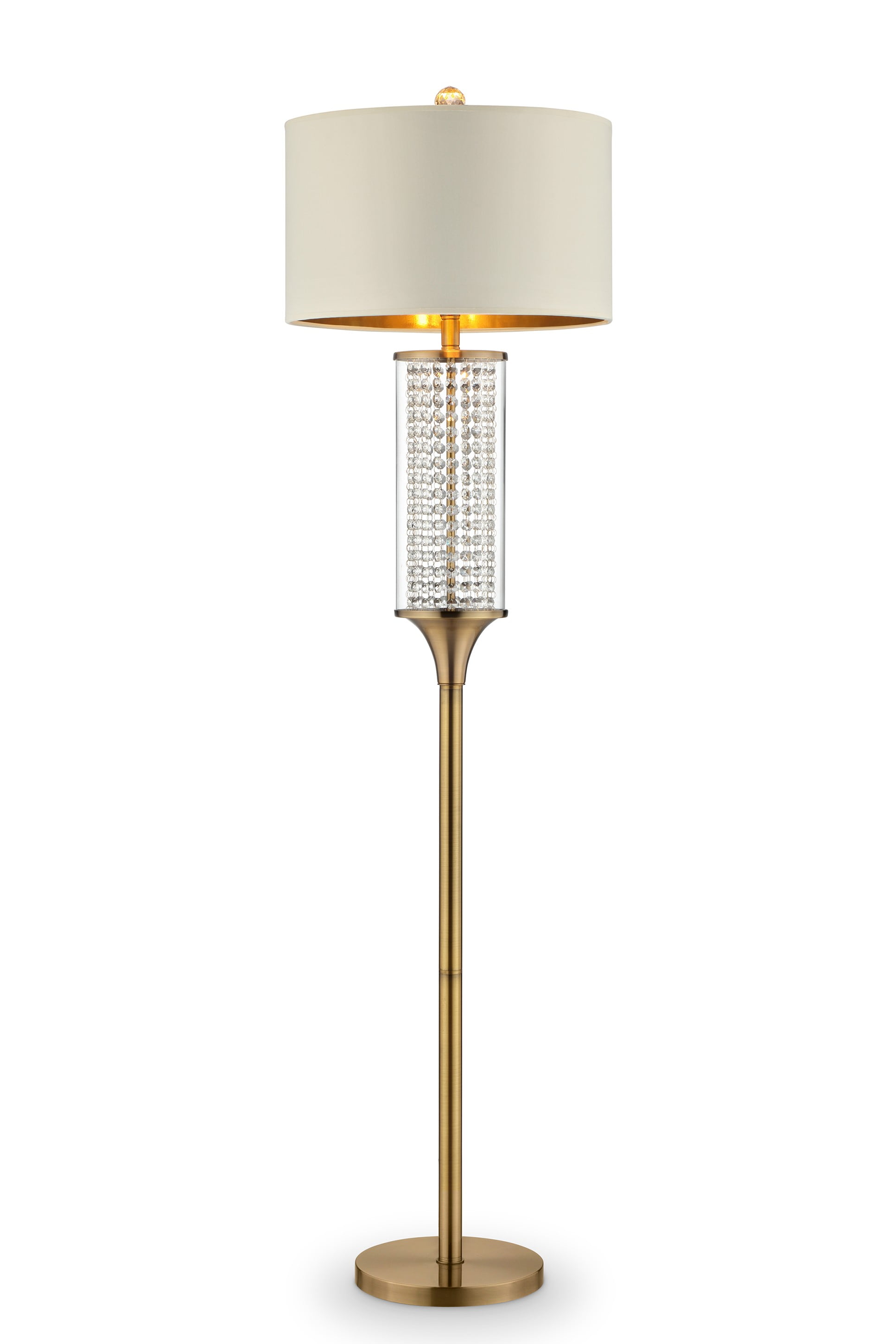 Elegant 62.25'' Gold Crystal Floor Lamp with Off-White Drum Shade