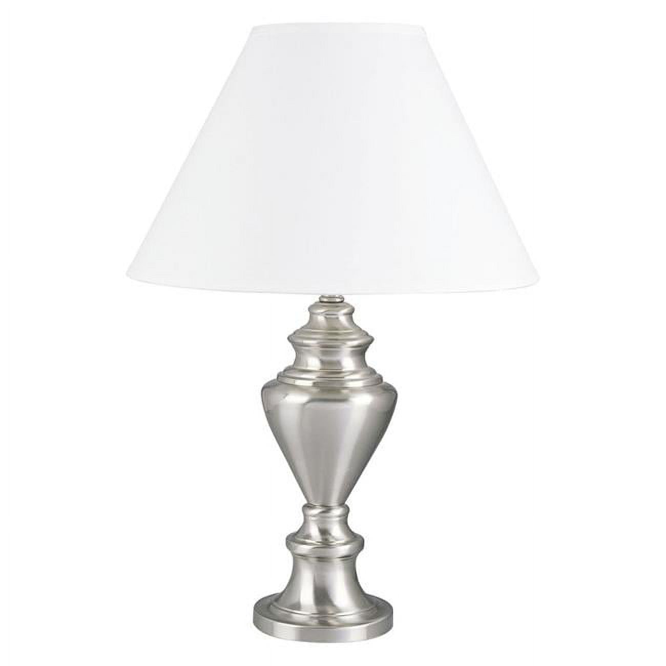 HomeRoots 468566 28 in. Metal Urn Table Lamp with White Classic Empire Shade, Nickel - image 1 of 6