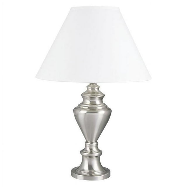 HomeRoots 468566 28 in. Metal Urn Table Lamp with White Classic Empire Shade, Nickel