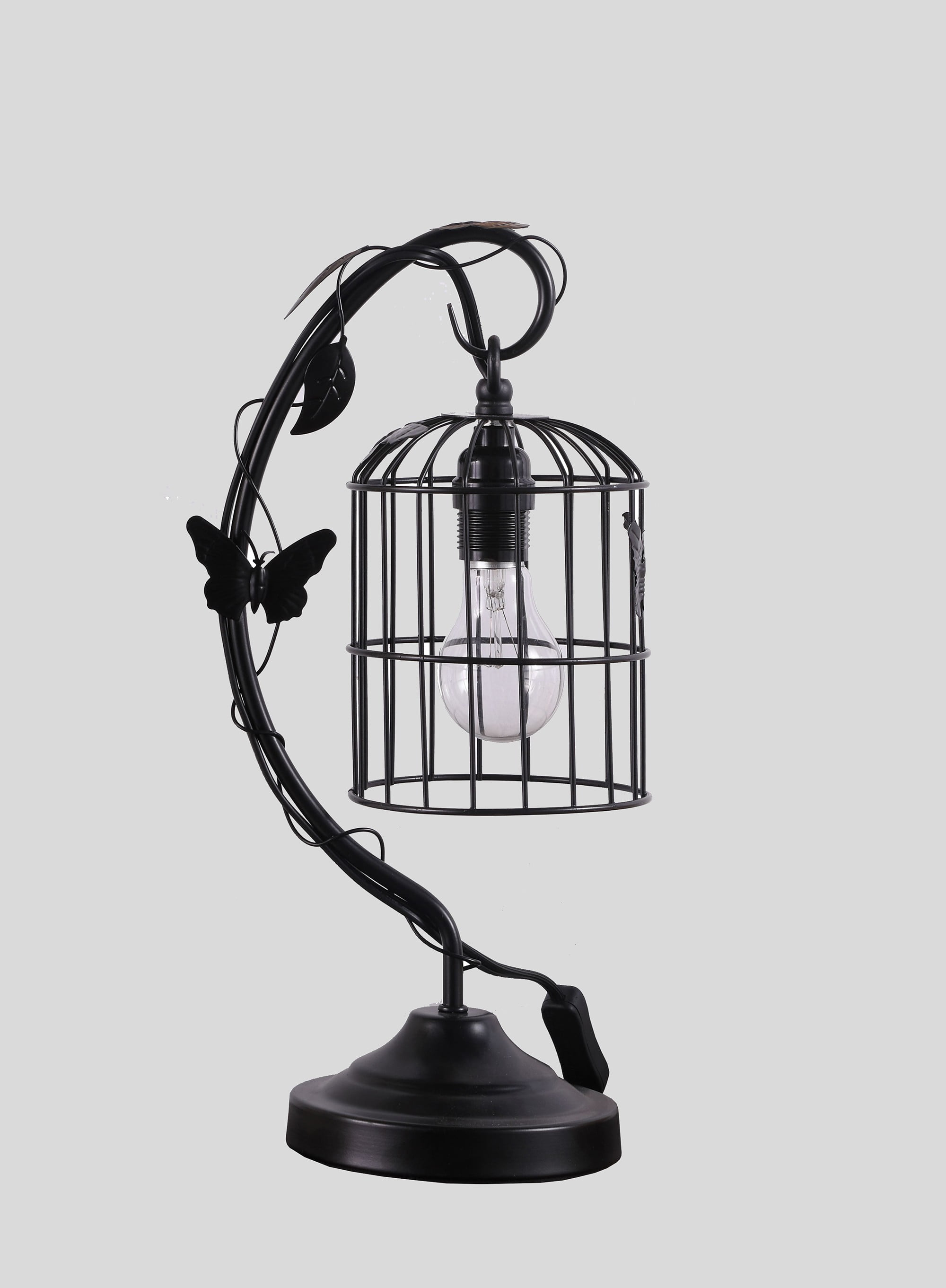 18" Black Metal Butterfly Cage Table Lamp