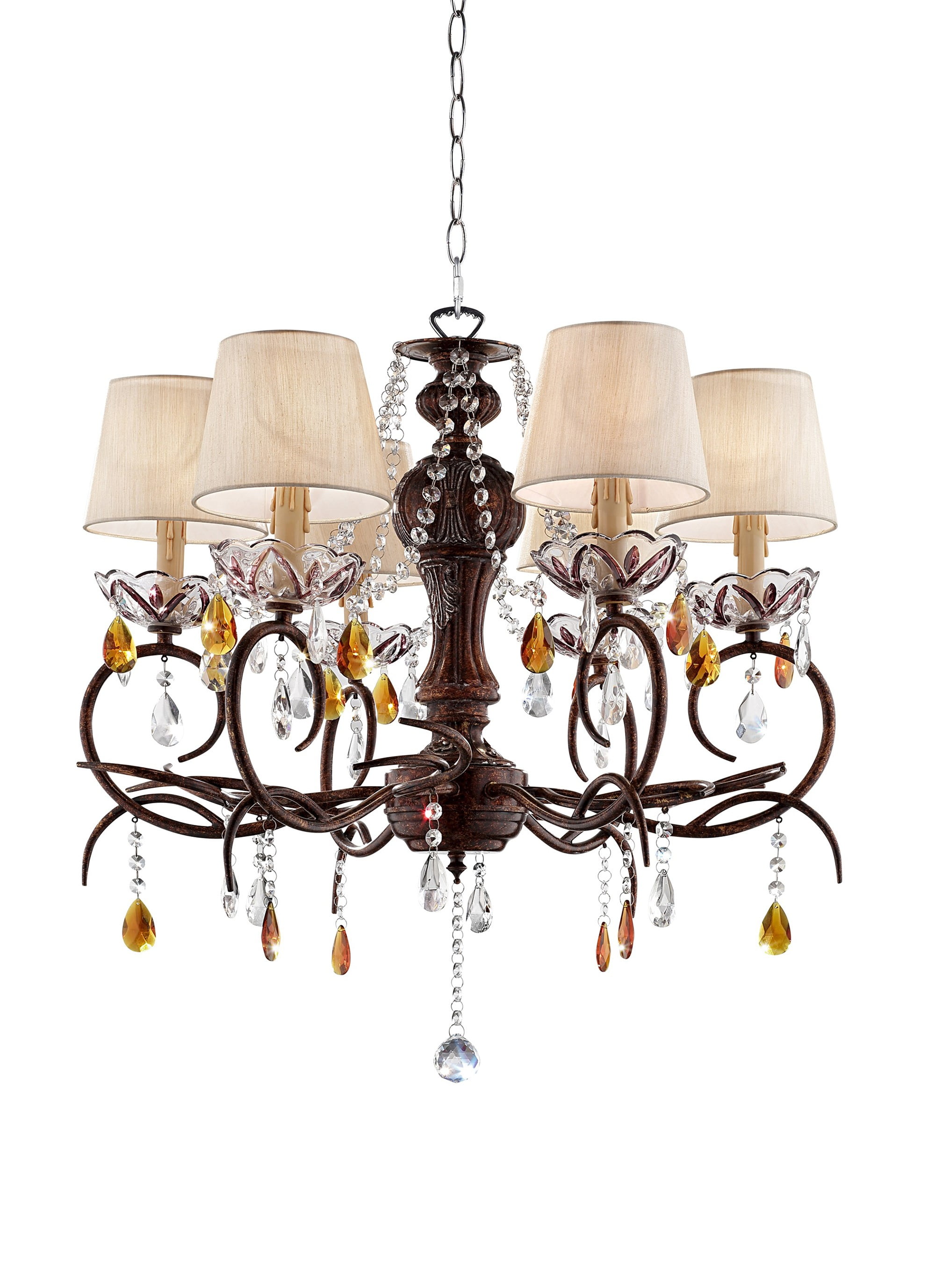 Elegant Burnished Bronze Ceiling Lamp with Clear & Amber Crystals