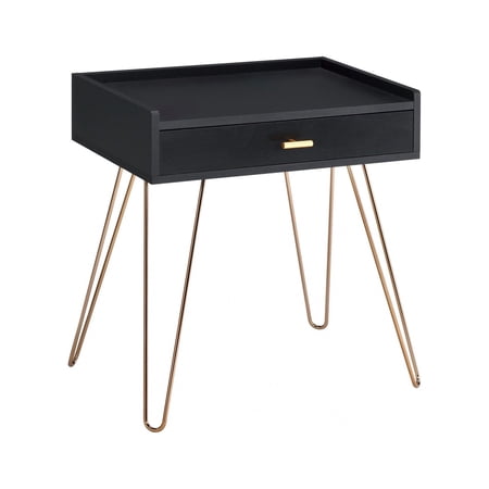 HomeRoots 469044 24 in. Modern Rectangular End Table with Drawer, Gold & Black