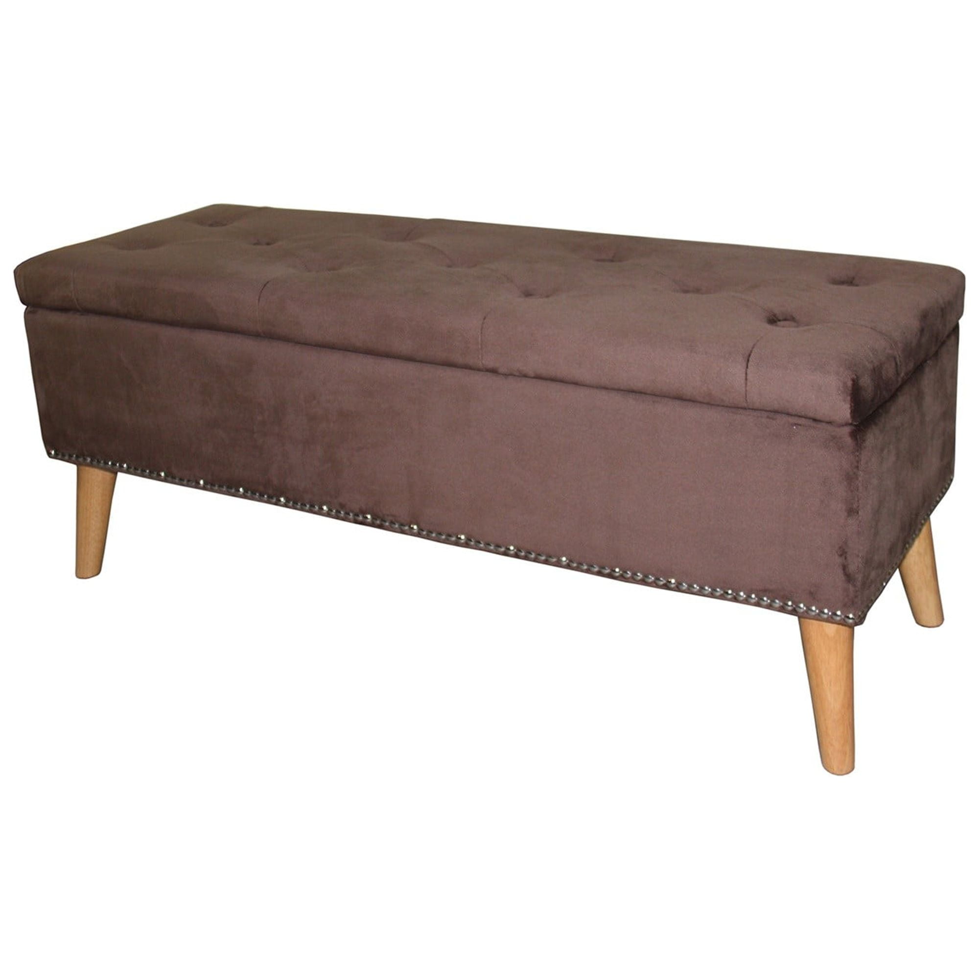 Elegant Cozy Brown Suede Storage Bench with Nailhead Trim