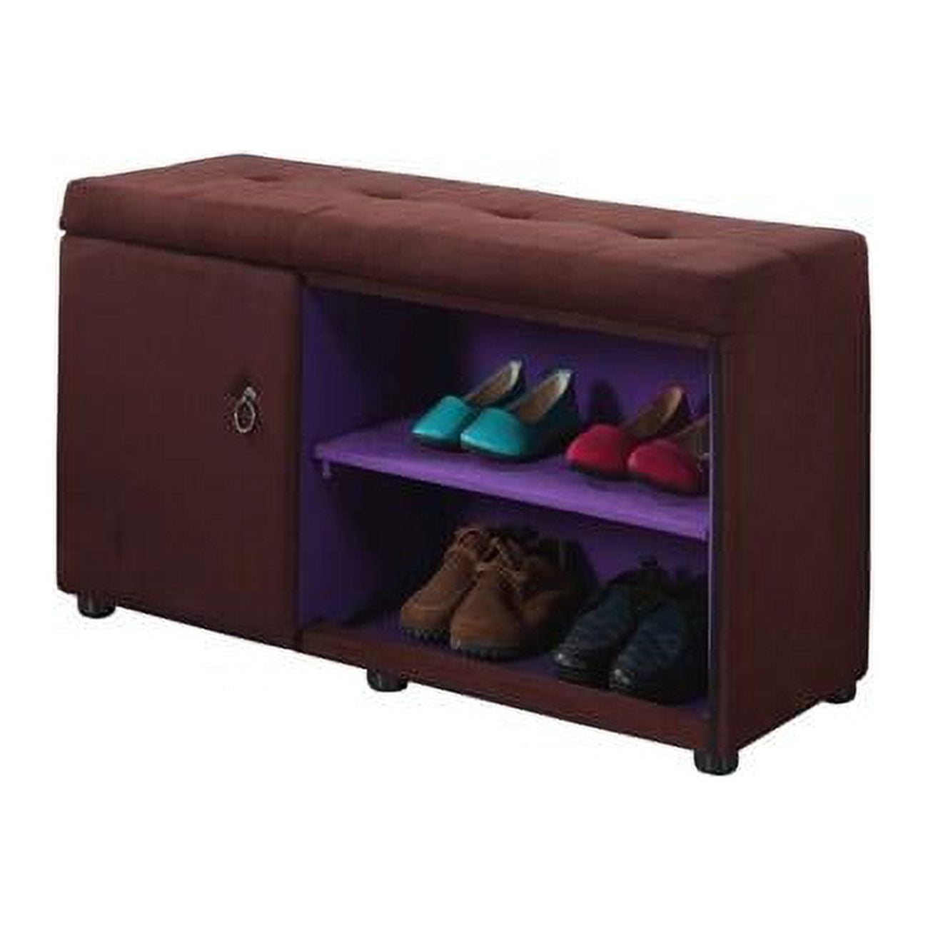 Luxe Brown & Purple Tufted Bedroom Storage Bench with Cushion
