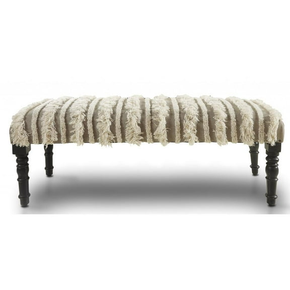 HomeRoots 47" Cream Textural Boho Stripe Black Leg Upholstered Bench