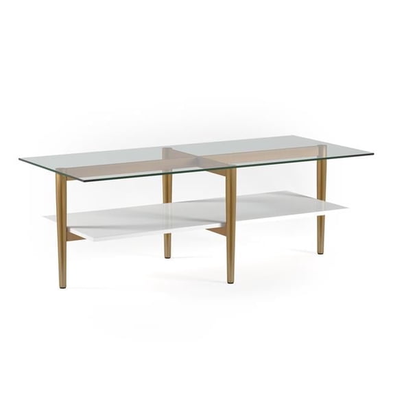 HomeRoots 47" Gold Glass And Steel Coffee Table With Shelf