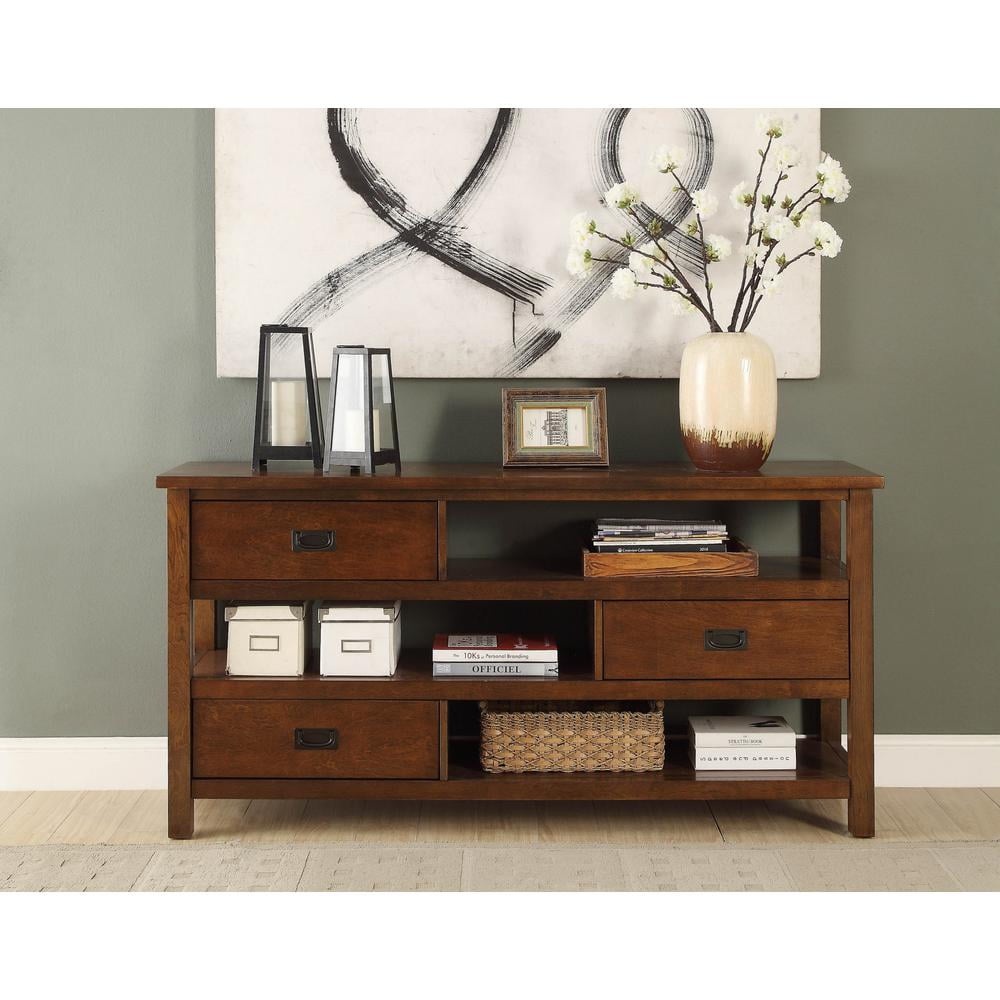 Weathered Oak and Chrome Writing Desk with USB Port