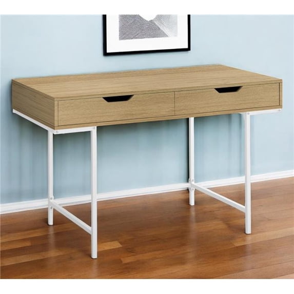 HomeRoots 489891 47 in. Natural & White Wood & Metal Computer Desk with Two Drawers