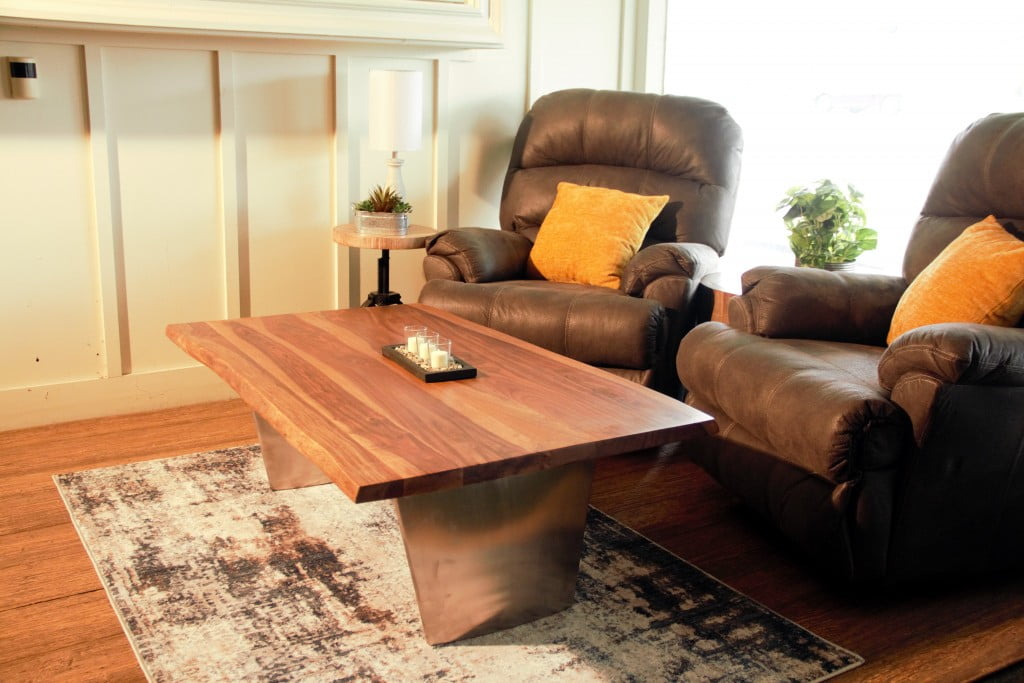 Natural Mango Wood Rectangular Coffee Table with Steel Base