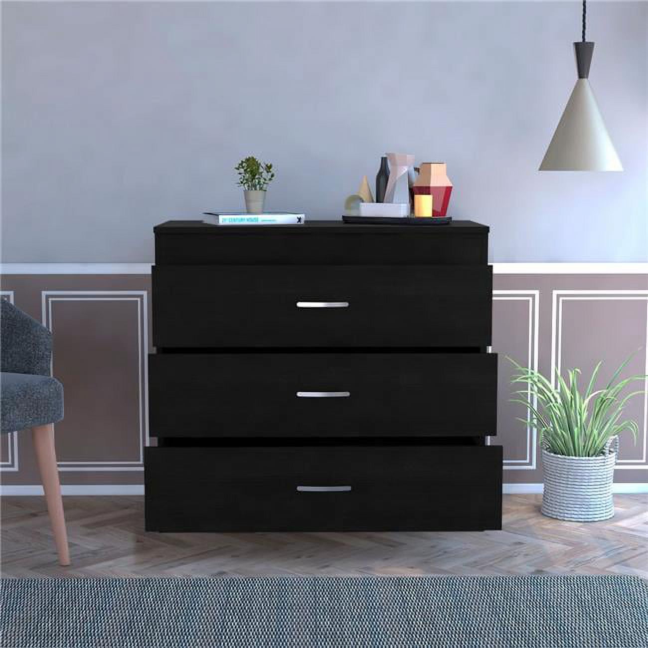 HomeRoots 472119 29 in. Black Three Drawer Dresser