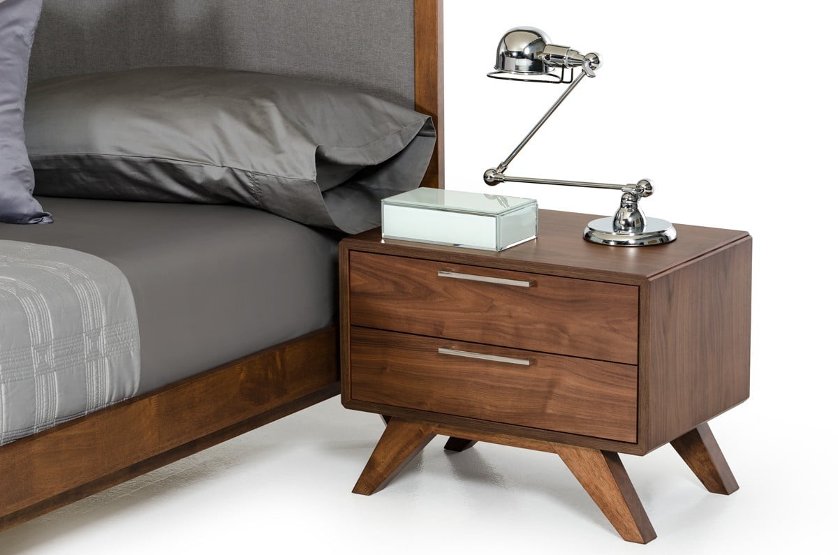 Walnut Brown Mid-Century Modern 2-Drawer Nightstand