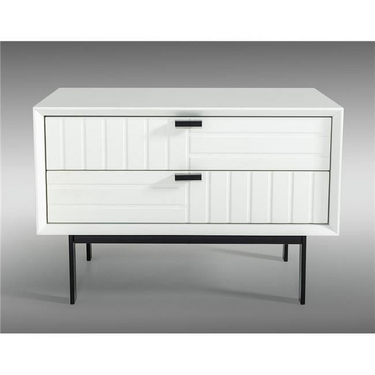 Sleek White Matte 16"x24" Contemporary Nightstand with Metal Accents