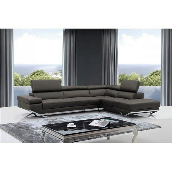HomeRoots 473579 Modern Faux Leather Right Facing Sectional Sofa, Dark Grey