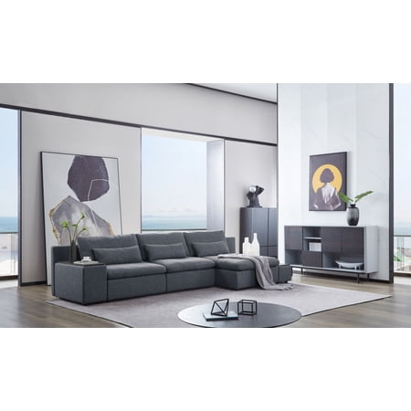 Modern Chic Gray Fabric Modular Sectional Sofa with Storage