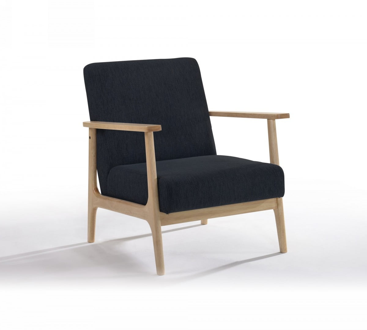 Black and Natural Oak Modern Armchair with Square Arms