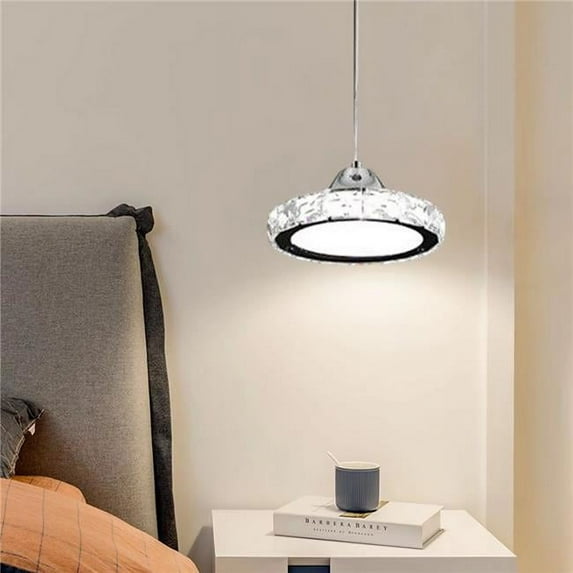 HomeRoots 475567 Silver Modern Faux Crystal Compact Ring LED Pendant Lamp