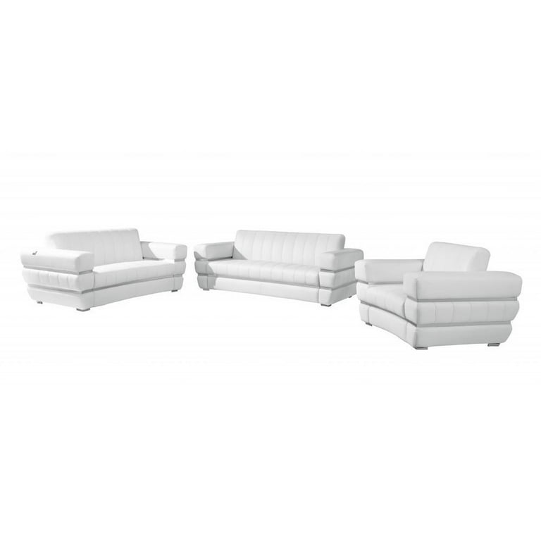 Three Piece Indoor White Italian Leather Six Person Seating Set