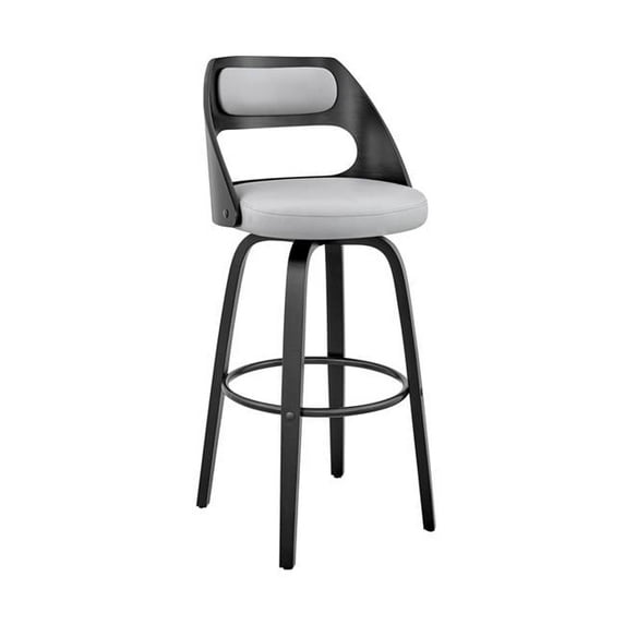 HomeRoots 476969 37 x 18 x 19 in. Gray Faux Leather & Iron Swivel Counter Height Bar Chair