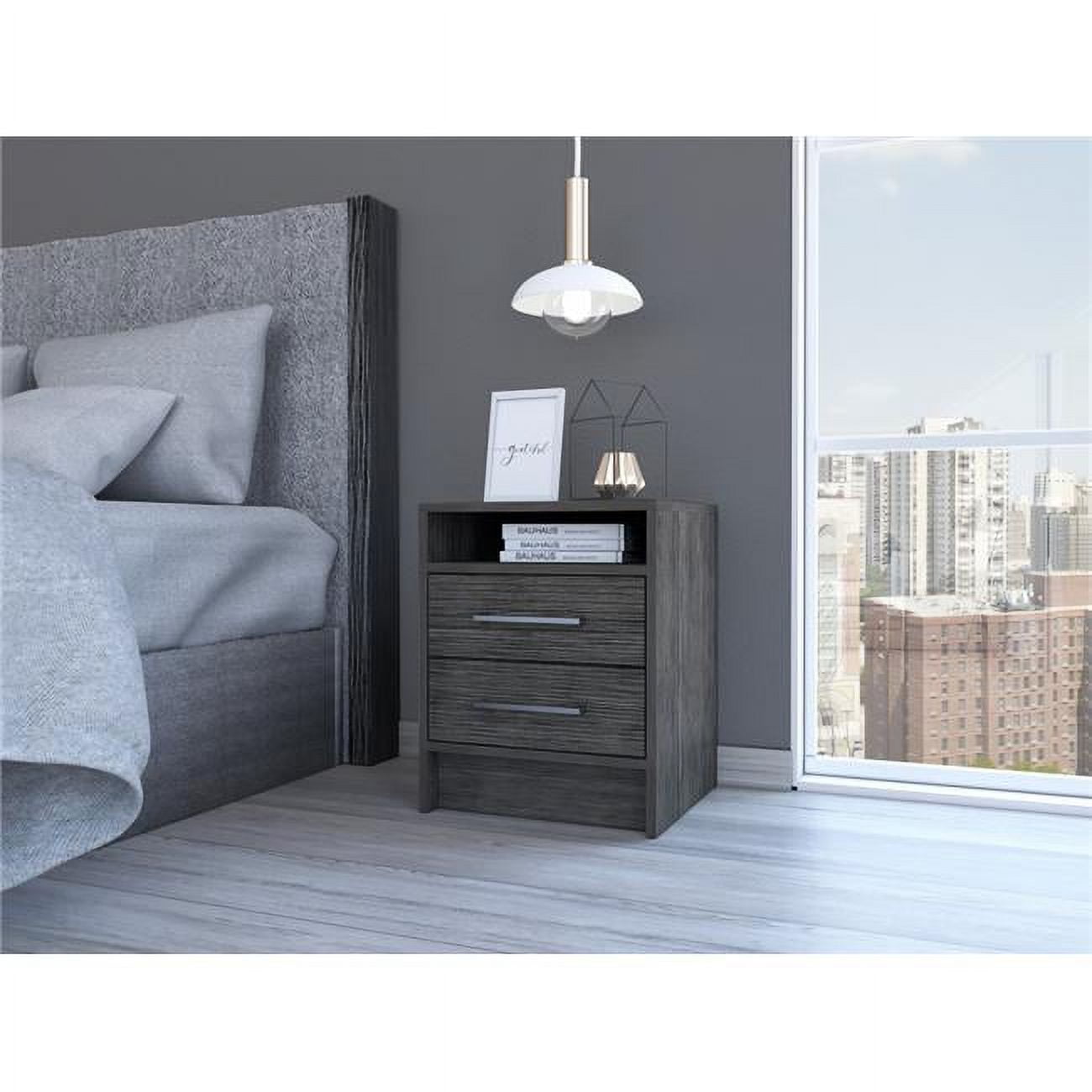 Sophisticated Smokey Oak 2-Drawer Nightstand with Open Shelf