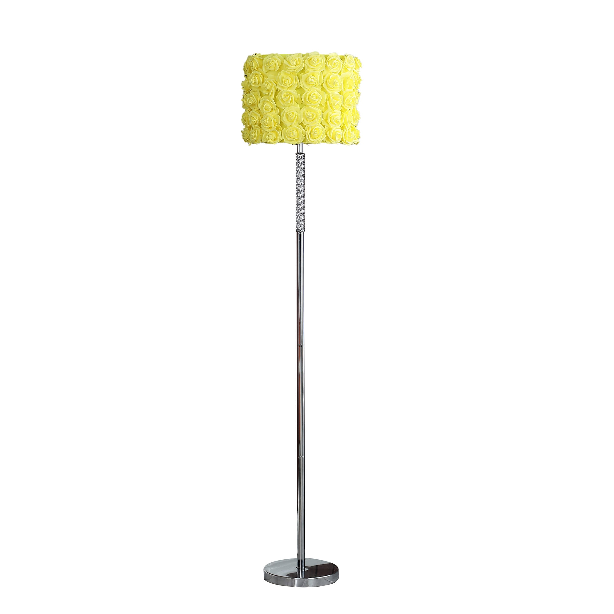63" Steel Traditional Floor Lamp with Yellow Roses Drum Shade