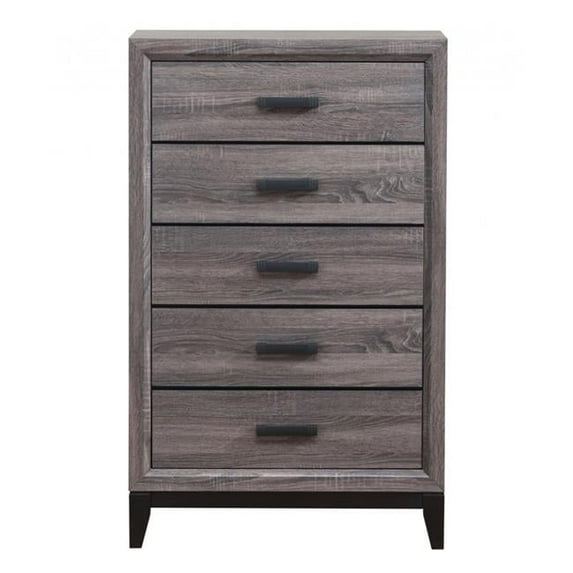 HomeRoots 478637 46 x 31 x 16 in. Gray Solid Wood Five Drawers Standard Chest