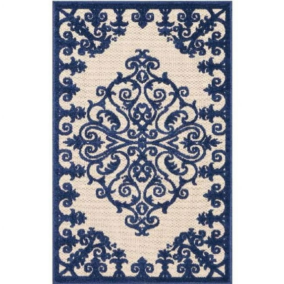 HomeRoots 479299 10 x 13 ft. Navy Damask Non Skid Indoor & Outdoor Rectangle Area Rug