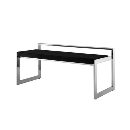 HomeRoots 48" Black And Silver Upholstered Velvet Bench