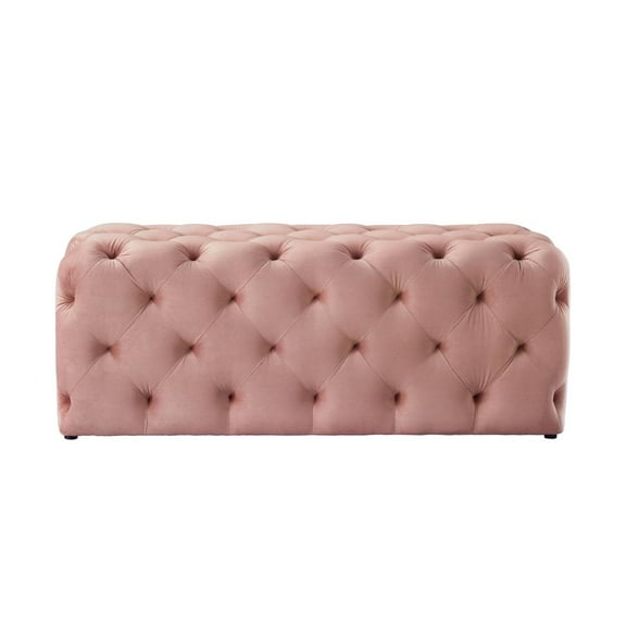 HomeRoots 48" Blush And Black Upholstered Velvet Bench