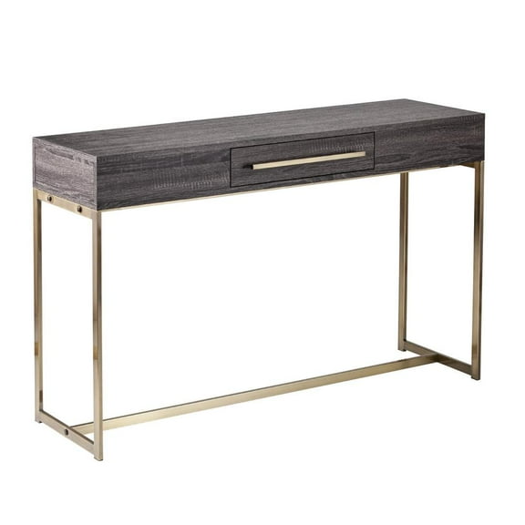 HomeRoots 48" Gray and Gold Sled Console Table With Storage