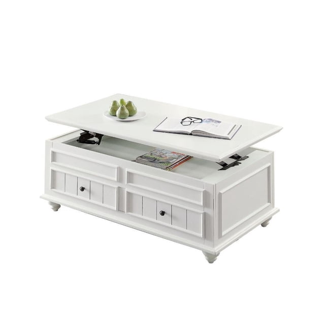 HomeRoots 48" White Washed Melamine Veneer, Solid Wood Rectangular Lift ...