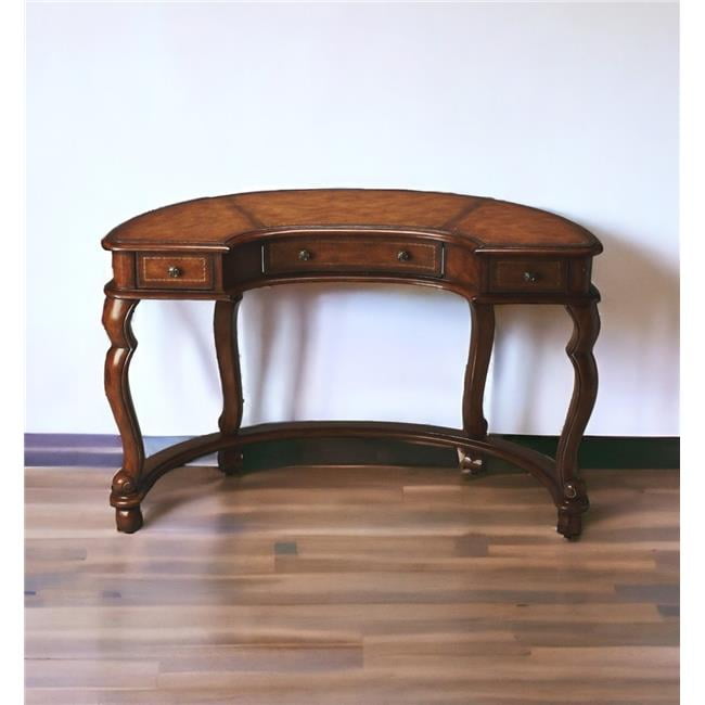 Classic Brown Kidney Writing Desk with Leather Top and Drawers