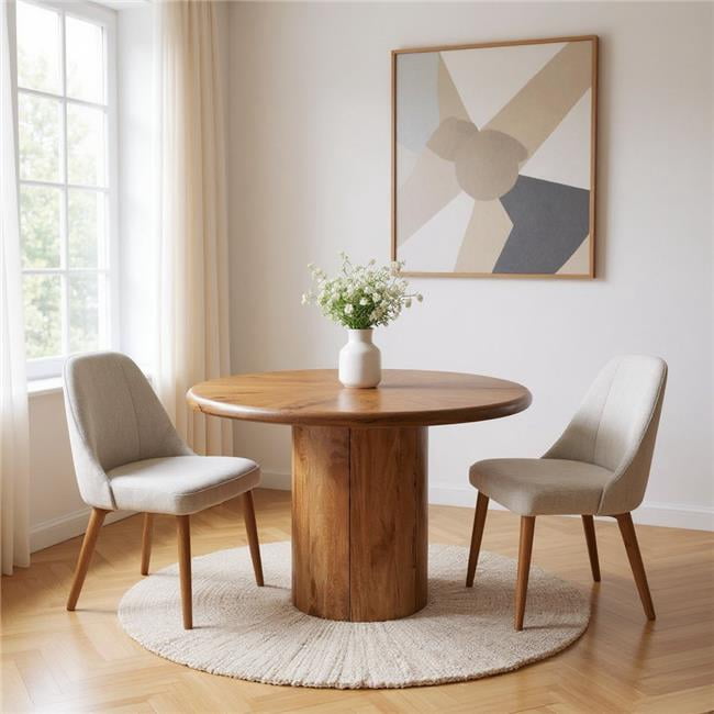 HomeRoots 644517 48 in. Brown Solid Wood Pedestal Base Round Top Dining ...