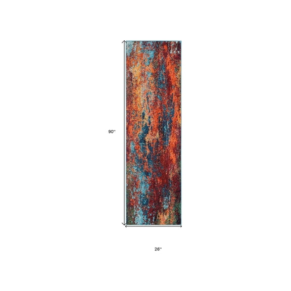 HomeRoots 480168 2 x 8 ft. Atlantic Abstract Power Loom Non Skid Runner Area Rug