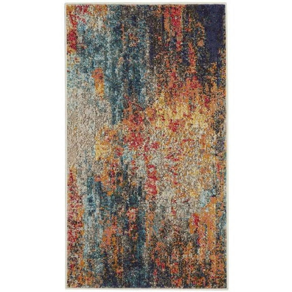 HomeRoots 480208 2 x 4 ft. Rust & Blue Abstract Power Loom Non Skid Rectangle Area Rug