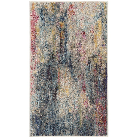 HomeRoots 480215 2 x 4 ft. Blue & Beige Abstract Power Loom Non Skid Rectangle Area Rug
