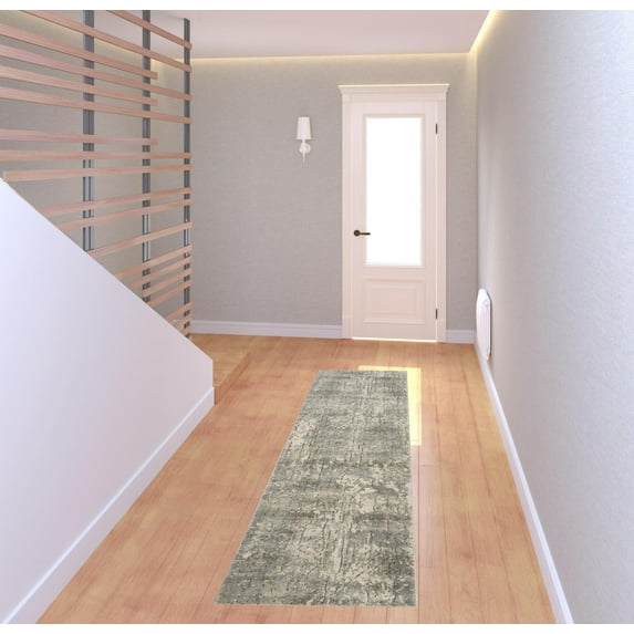 HomeRoots 480237 2 x 8 ft. Abstract Power Loom Non Skid Runner Rug, Beige & Grey