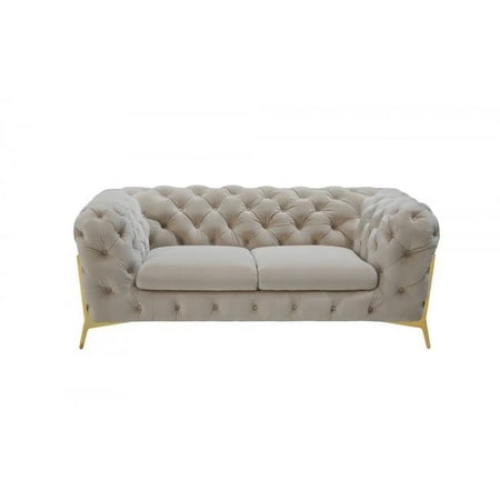 Contemporary 74" Beige Velvet And Gold Loveseat