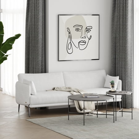 Modern 85" White and Black Fabric Sofa