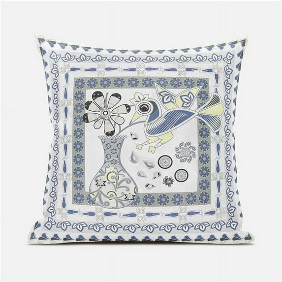 HomeRoots 481248 20 x 20 in. Peacock Broadcloth Floral Zippered Pillow, Gray & Yellow