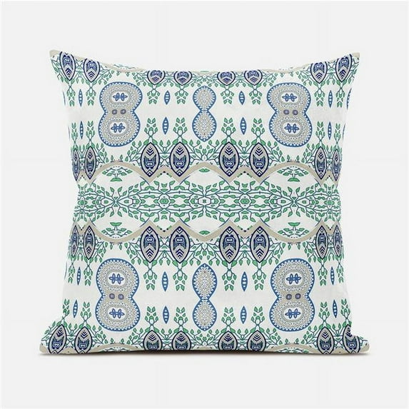 HomeRoots 481451 18 x 18 in. Broadcloth Paisley Zippered Pillow, Blue & Off White