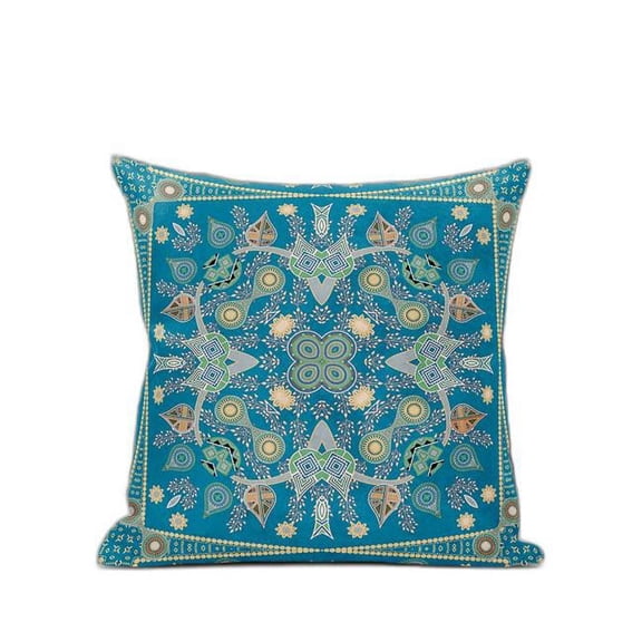 HomeRoots 481969 5 x 16 x 16 in. Aqua & Gold Blown Seam Floral Indoor & Outdoor Throw Pillow