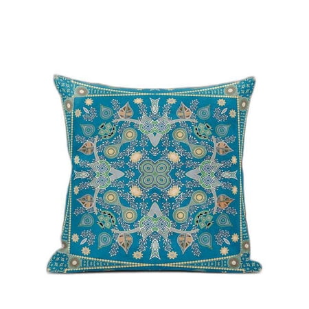 HomeRoots 481972 5 x 26 x 26 in. Aqua & Gold Blown Seam Floral Indoor & Outdoor Throw Pillow