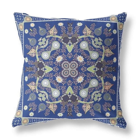 HomeRoots 482051 5 x 20 x 20 in. Midnight Green Blown Seam Floral Indoor & Outdoor Throw Pillow