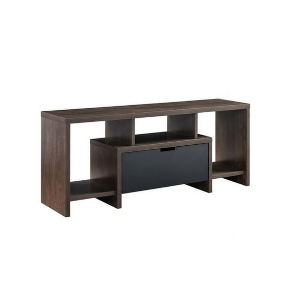 HomeRoots 482784 22 x 47.25 x 15.5 in. Walnut Oak & Black Manufactured Wood Cabinet Enclosed Storage TV Stand