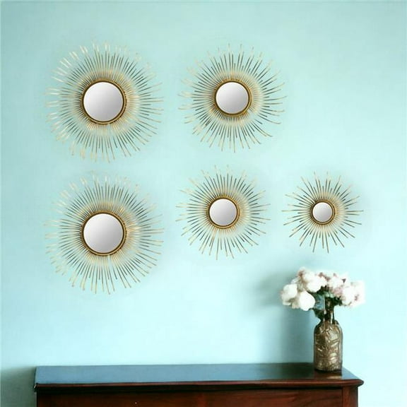 HomeRoots 485018 Gold Sunburst Metal Framed Mirror Set - Set of 5