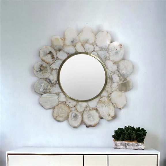 HomeRoots 485034 30 in. White & Gold Scalloped Stone Framed Accent Mirror